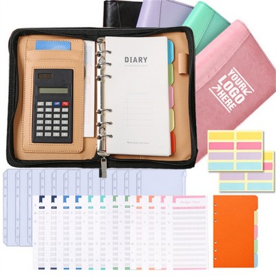 Premium Compact Zippered Leather Portfolio Organizer With Notepad Pocket